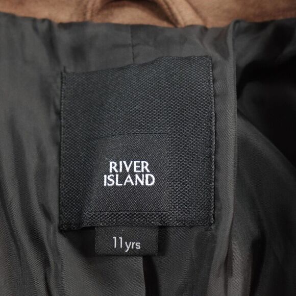 Girls Biker Jacket Medium 11 yrs Brown Vegan Suede Motorcycle Retro 80s - Picture 2 of 15